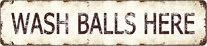Vintage Metal Golf Tin Sign - Wash Balls Here Funny Man Cave Wall Decor, 16x4 Inch Retro Sports Bar Art, Unique Golf Gift for Golfer Husband and Club Enthusiasts