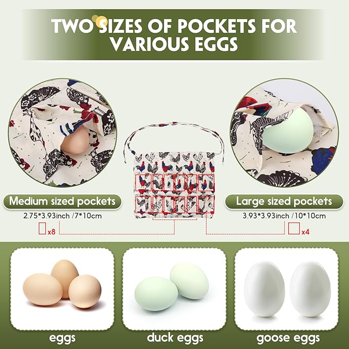 Egg Apron, Egg Collecting Apron for Chicken Duck Goose Eggs, Chicken Egg Apron for Housewife Farmhouse Kitchen Restaurant Parent-Child Activities, Adult 12 Pockets