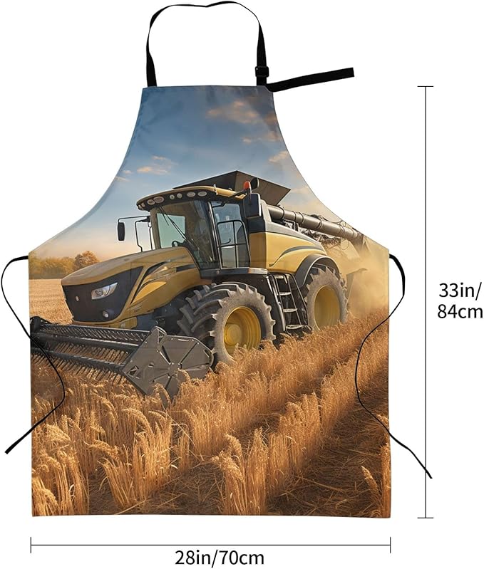 Farm Tractor Harvest Waterproof Apron With 2 Pockets Adjustable Cute Kitchen Aprons Bibs For Women Men Kitchen Garden Decor