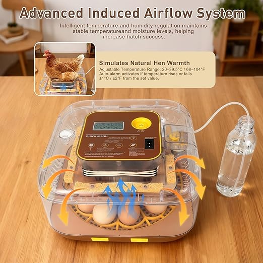 4th Gen - 12 Egg Fully Automatic Incubator, 2026 Upgraded Design, Intelligent Sensor-Based Humidity & Temp Control, Custom Hatch Days, Adjustable Auto Turning with Auto-Stop, 360° View, Alarm, Candler