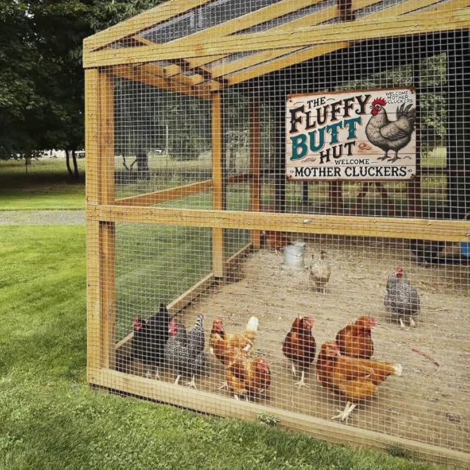Chicken Coop Accessories Metal Signs -Chicken Coop Fluffy Butt Hut Chicken Tin Signs 8x12 Inch