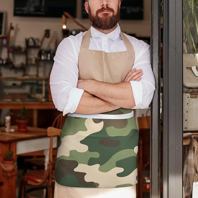 Unisex Apron for Cooking Server Waitress Half Waist Apron with 3 Pockets