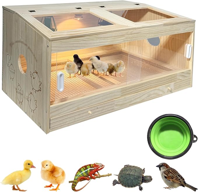 24-Piece Large Chicken Brooder Box 32", Drawer Manure Separation, All-in-One Kit, Up to 35 Chicks, Brooder with Heat Lamps, Pee Pads, Cleaning Tools, Chick Brooder Box for Quail, Hamsters, Pattern C