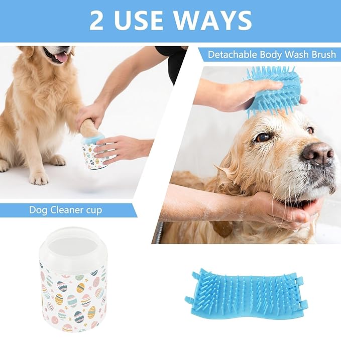 Fustylead Colorful Easter Eggs and Spring Floral Dog Paw Washer for Muddy Paws, Gentle Paw Cleaning Cup for Small & Medium Dogs/Cats, Easy to Use and Travel-Friendly