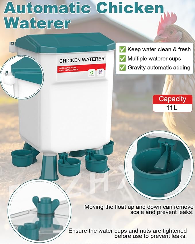 Chicken Feeder and Waterer Set, 1.9 Gallon/17.7 Pounds, Automatic Chicken Feeders and Chicken Waterer, Detachable for Chickens, Duck & Quail Coop Use, Outdoor Farm & Backyard (Lake Blue)