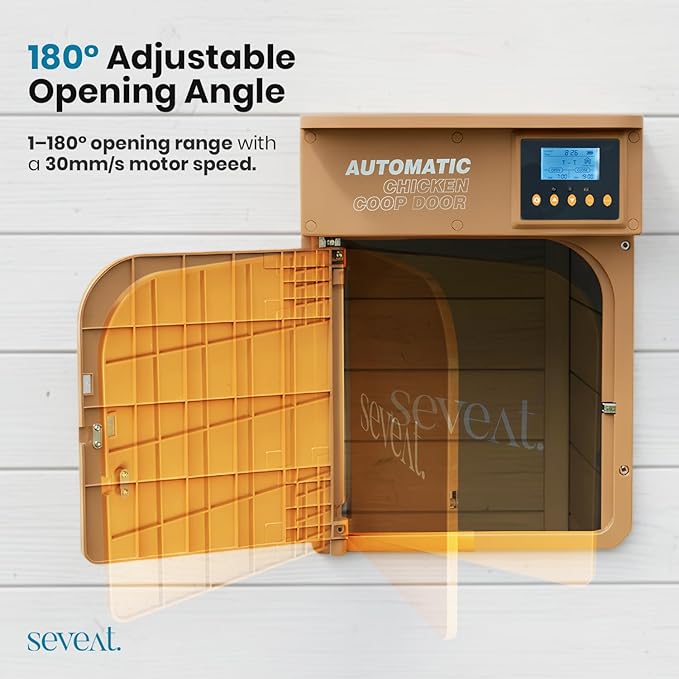 Automatic Chicken Coop Door with Remote Control – 6W Battery Powered, Includes 4×AA Batteries, Auto & Manual Modes, Timing Sensor, 180° Opening/Closing Angle (Light Brown)