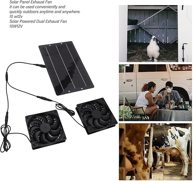 TOPINCN 10W Solar Powered Dual Exhaust Fan Kit for Chicken Coops Greenhouses Sheds, Energy Efficient with Powerful Ventilation
