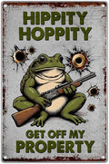 Frog Sign Funny Hippity Hoppity Get Off My Property Retro Metal Warning Wall Decor Humorous No Trespassing For Home Garden Man Cave Garage Room Bathroom 8 x 12 Inch