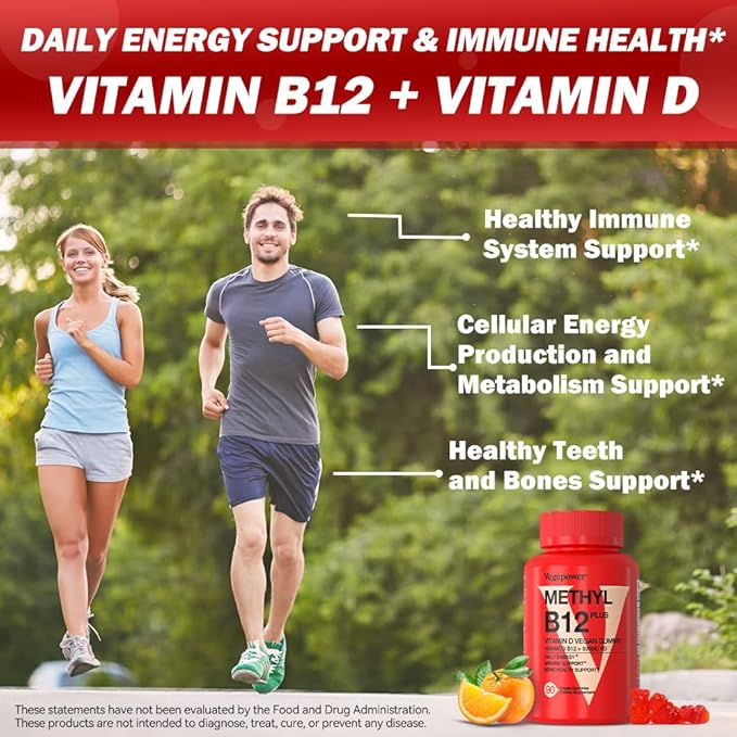 Vitamin B12 1000 mcg Gummies for Adults - Vegan Methyl B12 & D3 5000 IU Vitamin Gummy Supplements for Women - Supports Bone Health & Energy Boost - Non-GMO, Orange Flavor 180 Bears