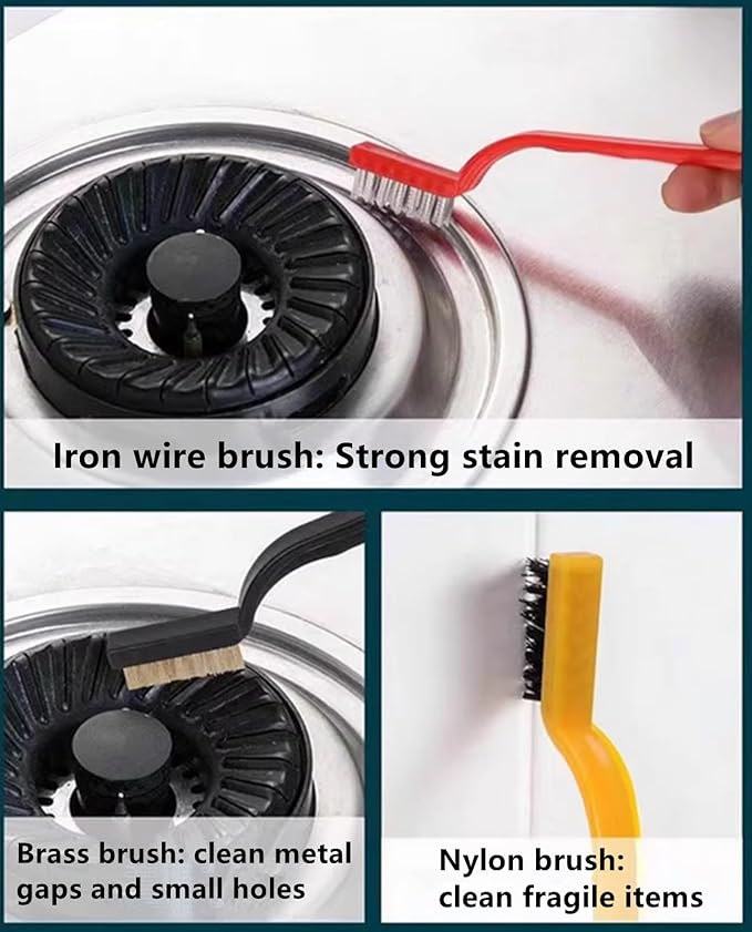 8Pcs Kitchen Crevice Cleaning Brush Set Grill Brush,Multi Purpose Hard Bristle Brushes,Scraper,Rubber Gloves for Deep Cleaning Gap,Car,Sink,Corners,Tight Spaces,Blender,Range Hood,Stove Clean