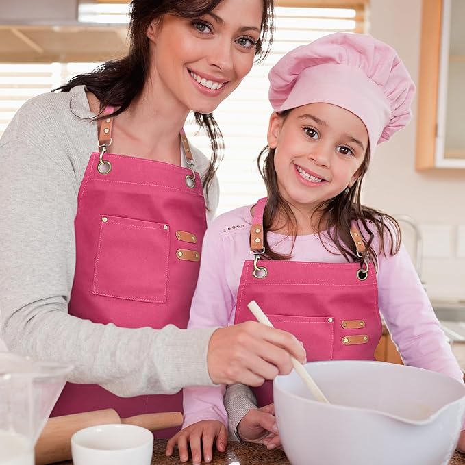 Unisex Aprons with Large Pockets,Cotton Canvas Cross Back Heavy Duty Adjustable Work Apron,Size Kids to Adult