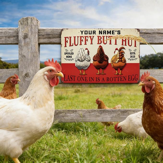 Personalized Chicken Coop Sign Custom Name Funny Farm Metal Tin Sign Vintage Rustic Wall Decor for Backyard Barn Housewarming Gift for Chicken Lovers