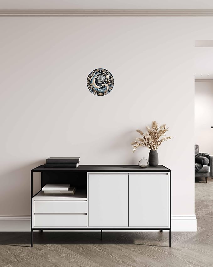 Positive Energy Metal Sign 8x8in Round Inspirational Plaque for Office Wall Decor Motivational Gift