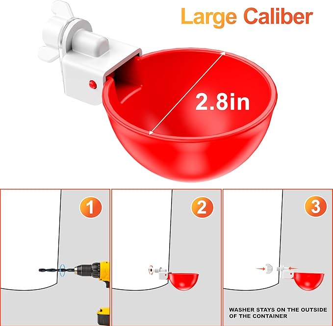 Chicken Waterer Cups, 6 Pack Automatic DIY Chicken Water Cups with 3/8'' Hole Saw for Bucket, Trough - Poultry Drinking Valve, Easy Install