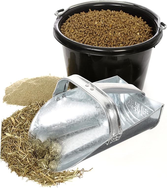 BESPORTBLE Large Stainless Steel Feeding Shovel for Livestock Sturdy Multi-use Feed Scoop Enclosed Handle for Farm Feeding and PET Fodder Distribution