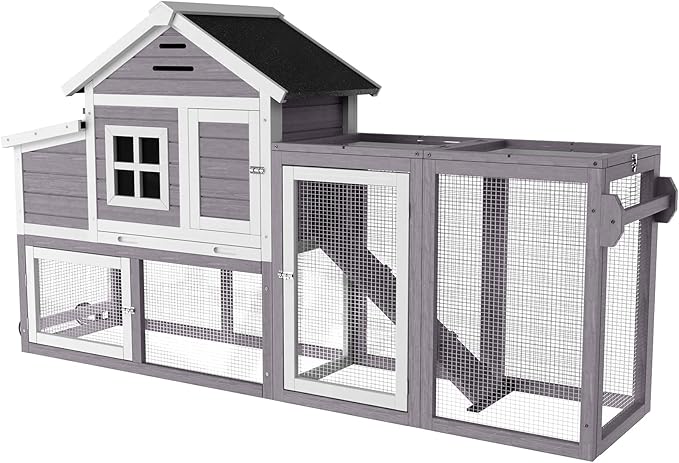 Chicken Coop for Outdoor, Mobile Poultry Cage with Wheels, Nesting Box, Weatherproof Roof and Leakproof Pull-on Tray for 4-6 Chickens, 78.7" L x 21.5" W x 43.7" H (Grey)