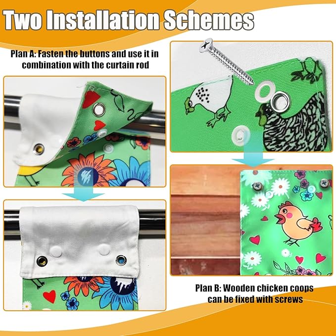 Chicken Nest Box Curtains - Home Partition Curtain for Laying Eggs - Wind, Rain, Light Protection - Prevent Disturbance - Easy Button Closure (Green)