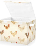 Farmhouse Chickens Fabric Storage Bin with Lid, Collapsible Basket with Handles, Shelf Cube Closet Organizer for Home and Bedroom