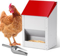 Automatic Chicken Feeder 10lbs Metal Chicken Feeder No Waste Wall Mounted Poultry Feeder Trough with Scoop for Chickens Ducks Quail Geese Pet