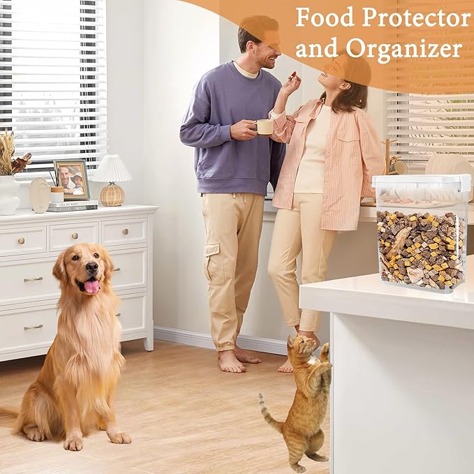 5 - 8 Lbs Dog Food Storage Container with Scoop - Airtight Cat Food Container - Buckle-Lock Pet Food Container for Dog, Cat, Bird Seed, Chicken, Dog Treat - Dry Food Container for Rice, Cereal, Flour