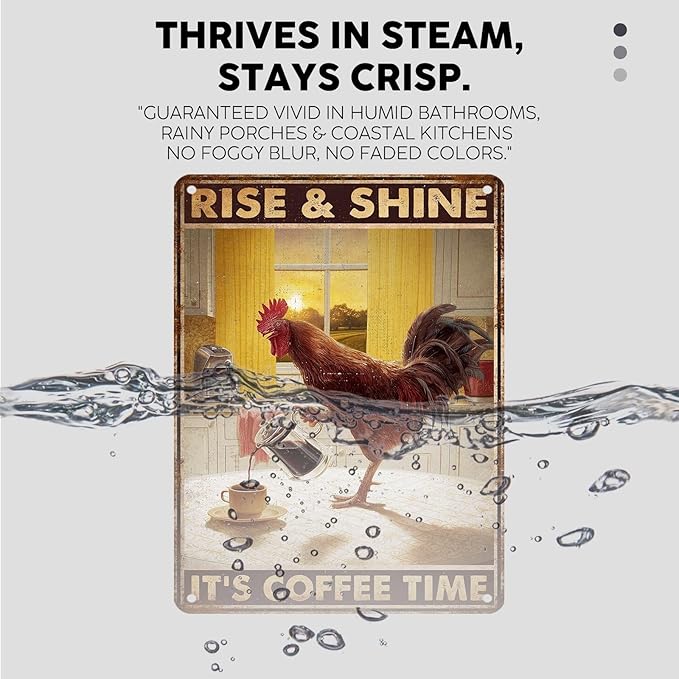 Vintage Chicken Tin Sign Rise & Shine It's Coffee Time Retro Coffee Metal Sign Funny Chicken Lovers Nostalgic Rustic Wall Decor For Home Farmhouse Poultry House Kitchen Cafe Bar 16 * 12In