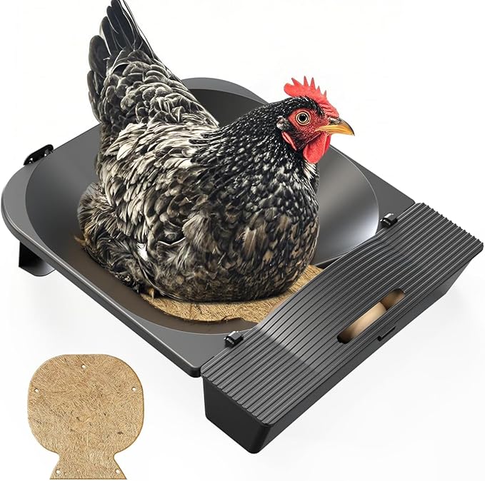 Roll Away Nesting Box for Chicken Coop with 3 Coconut Fiber Nesting Pads,Hen House Accessories,Black (1Pack)