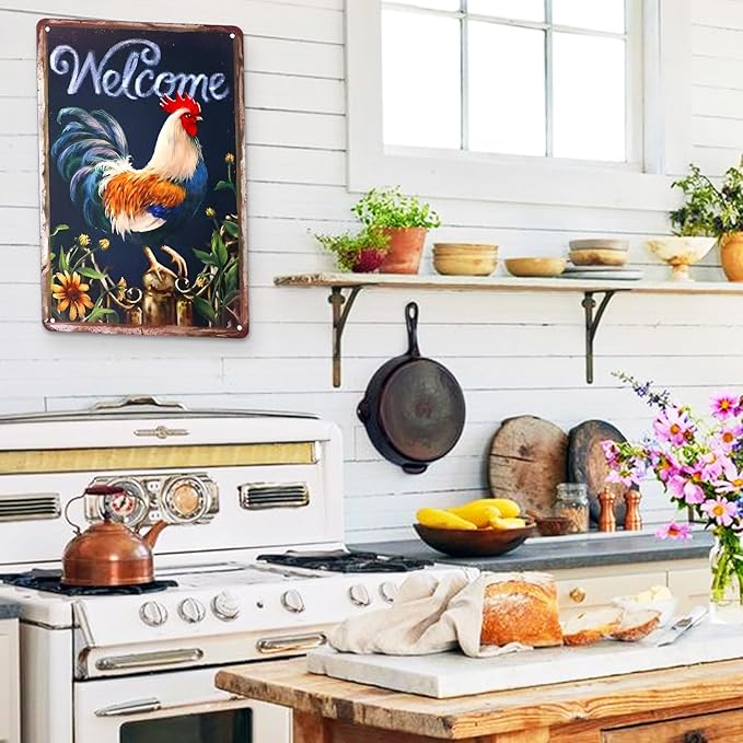 Funny Farm Metal Tin Signs - Vintage Chicken Coop Accessories for Home & Farmhouse Kitchen Wall Decoration - Chicken Lovers Gifts Welcome(Style-A)