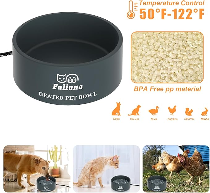 Large Heated Water Bowl, Outdoor Heated Dog Bowl with Chew Resistant Power Cord, Thermal Bowl Provide Drinkable Water in Winter, Heated Pet Bowl for Cat Rabbit Chicken Duck Squirrel 0.85 Gal