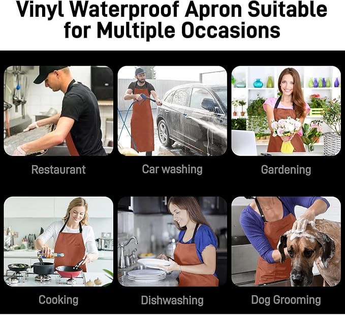 Waterproof Apron with Comfortable Adjustable Bib Rubber Vinyl Dishwasher Heavy Duty Apron for Men Women Dishwashing