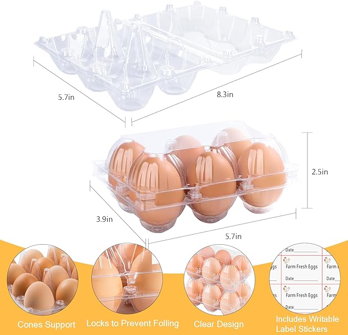 24Pack Plastic Clear Egg Carton for 6 Eggs,Egg Tray Reusable Medium Size Egg Cartons Perfect for Egg Trader Market Farmers Display Farmer Camping Picnic Travel Storage