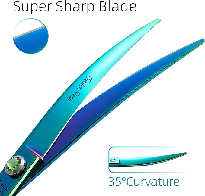 Fenice Peak Green Dog Grooming Scissors Set Straight Thinning Curved and Chunker Shears 4PCS Kit with Simulated Emerald Screw 440C Trimming Shears Durable and Sharp