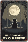 Vintage Wall Decor Metal Poster Plaque Black Cat Hello Darkness My Old Friend Iron Painting Wall Decor Wall Art Nostalgic Tin Sign For Home Cofe Kitchen Pub Bar 12x8 Inch