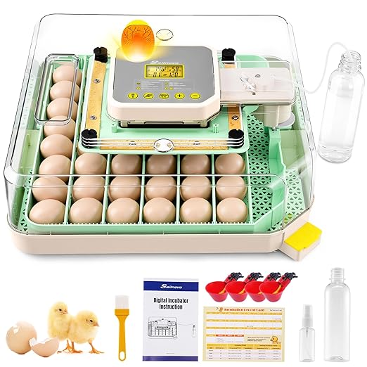 Sailnovo 48 Egg Incubator for Hatching Eggs with Auto Egg Turning, Precise Temp & Humidity Control, 360°Viewing, Egg Candler, Incubator for Chicken Eggs/Duck/Quail,Ideal for Farm/School/Lab,Green