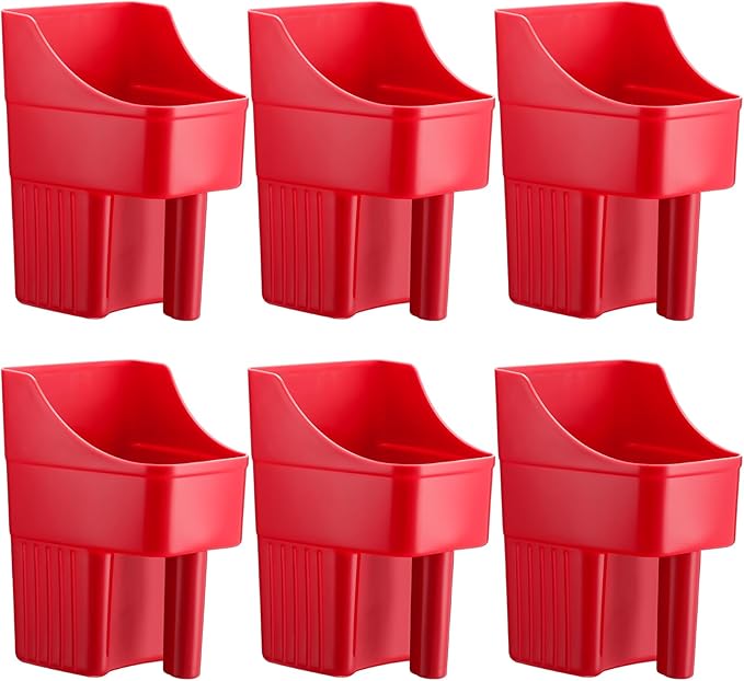 Baderke 6 Pcs Plastic Feed Scoop Enclosed Feed Scoop with Measure Marks Heavy Duty Durable Stackable for Horse Goat Ranchers Livestock Homesteaders Feeding Supplies(Red)