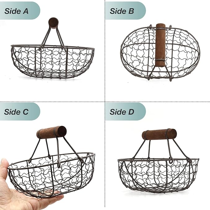 Egg Basket Egg Collecting Basket with Wood Handle Wire Egg Basket Rustic Vintage Primitives for Kitchen Living Room Rustic Egg Collecting Basket with Wood Handle Wire Egg Basket Chicken