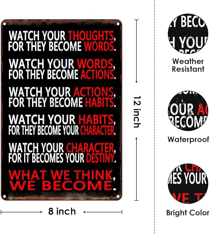 Sanwarm Watch Your Thoughts Motivational Classroom Metal Sign Inspiring Poster Tin Signs For Office Living Room Home Decorations Artwork School Study Room Art Wall Decor Hangings 12 X 8 Inch