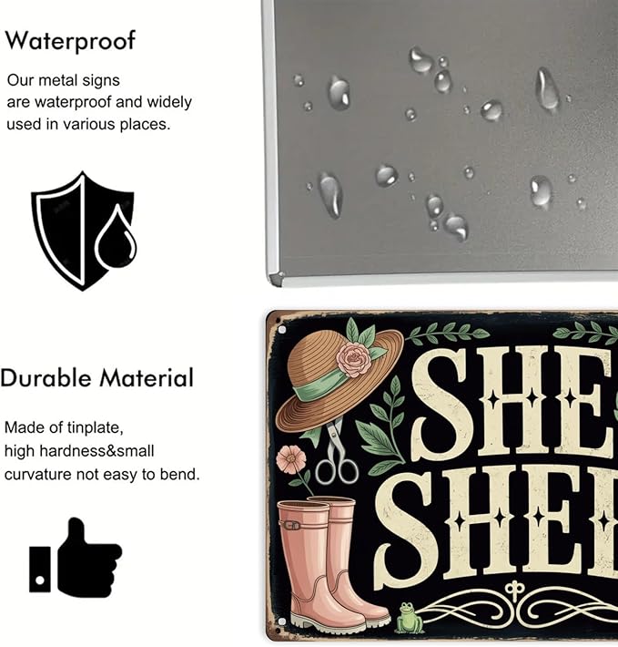 She Shed Decor Tin Sign Vintage Gardening Metal Sign Print Aesthetic for Garden Yard Bar Porch Home Bedroom Kitchen Wall Decor Gift 8 X 12 in
