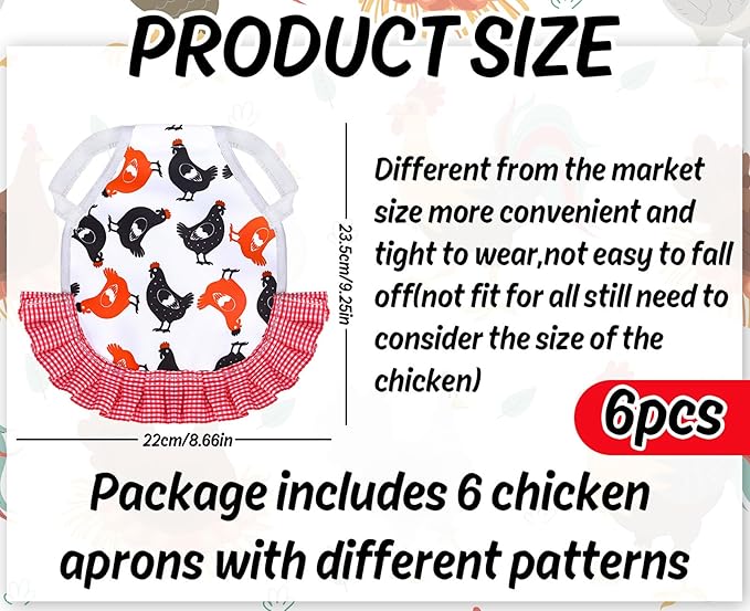 Whaline 6Pcs Chicken Saddles for Hens Chicken Apron with Elastic Straps for Poultry Protector Wing Back Feather Fixer Supplies