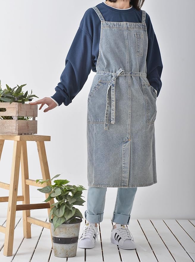 Cotton Denim Apron Soft - Unisex Adjustable Bib Apron with 5-Pockets Perfect for Kitchens