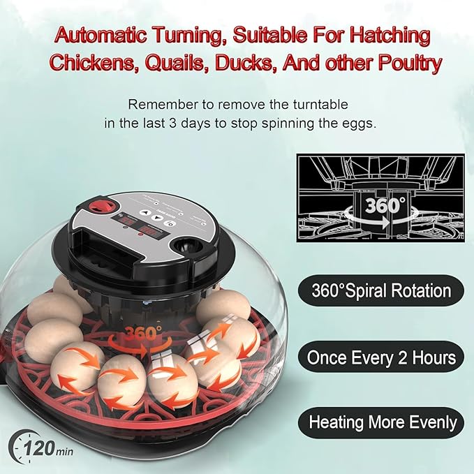 Incubators for Hatching Eggs,12 Egg Incubator with Automatic Egg Turning and Humidity Control,Incubadora de huevos de gallina,Incubator for Chicken,Quail,Duck,Goose,Parrot Eggs for Home,Farm,Lab Use