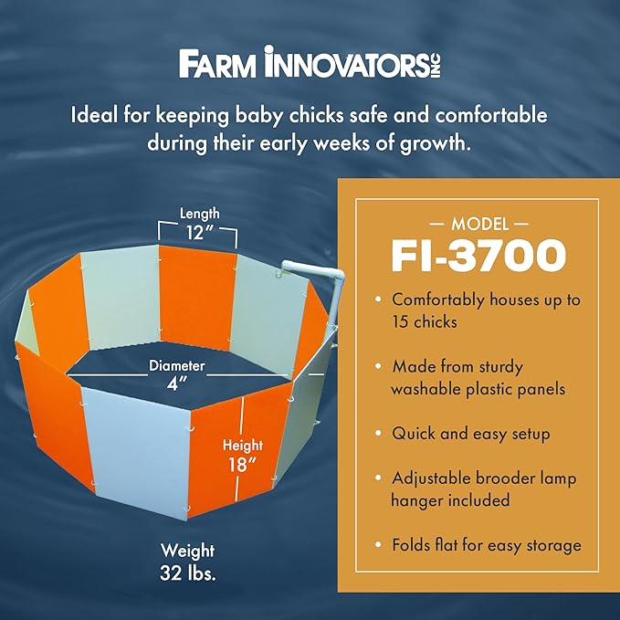Farm Innovators 3700 Baby Chick Corral Starter Home Coop Kit with 10 Plastic Panels and Adjustable Brooder Lamp Hanger for Up To 15 Chicks