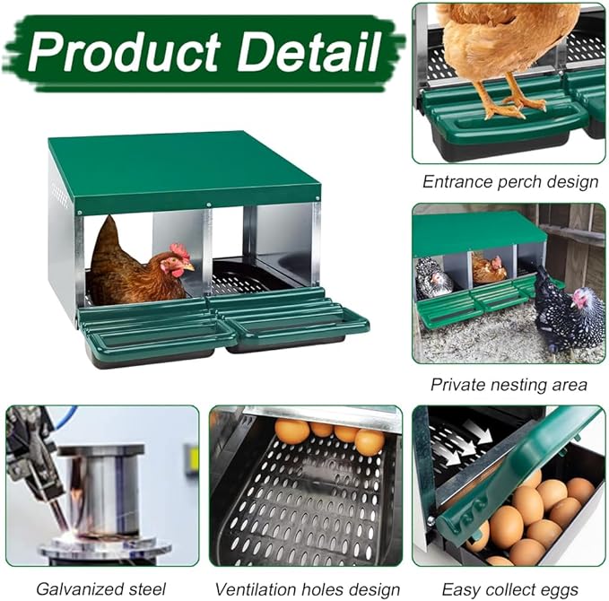 Nesting Boxes for Chickens - Egg Laying Boxes for Hens with Removable Trays and Roll Out Egg Collection - 1/2/3 Hole Wall Mount Laying Boxes for Hens, Metal Material - Durable,1