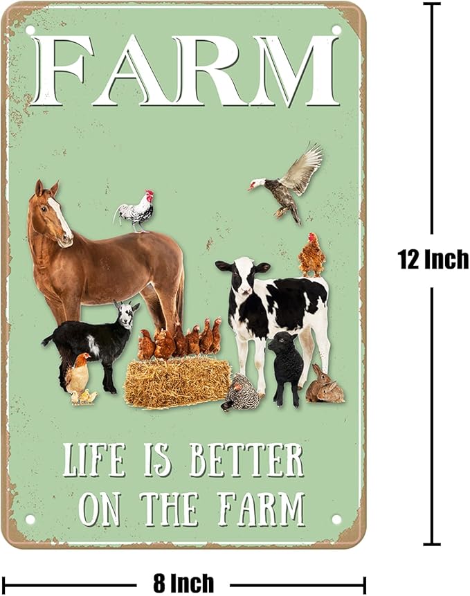 Vintage Metal Tin Sign - Farm Life is Better on the Farm - Aluminum Sign for Cafe, Home, Bar, Pub, Garage, Hotel, Garden, Wall Decor, Art