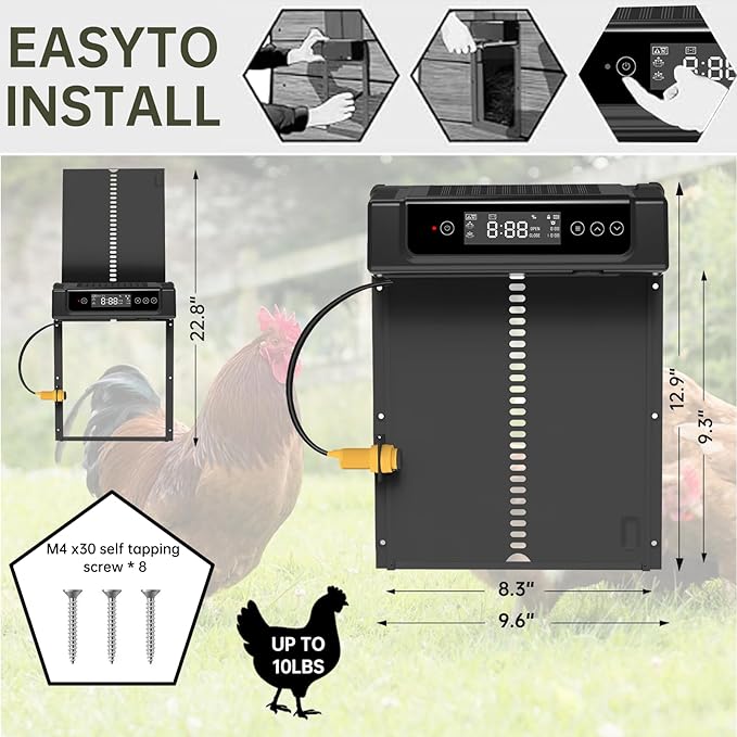 Chicken Coop, Solar Chicken Coop Door, Remote Control Electric Chicken Coop Door with Anti-Trap Design, Aluminum Chicken Coop Door with Timer for Poultry Farms Automatic Chicken Coop Door