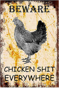 Funny Metal Chicken Coop Sign - Beware Chicken Shit Everywhere - Yard, Garage, Farm, Garden Wall Decor Plaque for Home Fence - Outdoor Tin Sign 8 X 12 Inches