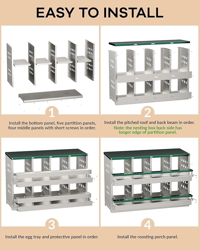 PioneerWorks Wall-Mountable Rollaway Chicken Nesting Box, 8-Compartment Metal Hen Nest Box with Roll-Out Egg Collection, Weatherproof & Ventilated Design for Chicken Coops, Green