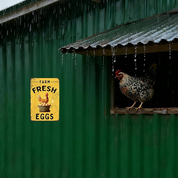 Farm Fresh Eggs Outdoor Chicken Coop Sign Retro Kitchen Decor Gifts For Chicken Lovers Vintage Metal Sign 8×12 Inches Tin Sign For Home Kitchen Yard Garden