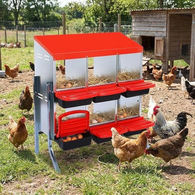 Metal Chicken Nesting Boxes, Roll Away Egg Collection with Lid Cover to Protect Eggs, Easy Clean Ventilated Design for Chicken Coop, Hen Roosting Boxes for Laying