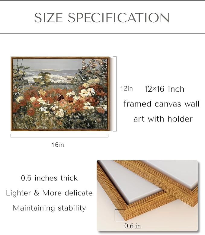 InSimSea Framed Canvas Wall Art Home Decor Framed Vintage Botanical Prints Rustic Farmhouse Wall Decor Mid Century Modern Decor Art Prints Floral Room Decor Wall Art for Living Room Bedroom 12x16in