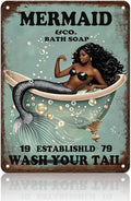 Funny Mermaid Company Bath Soap Metal Signs Wash Your Tail Sign Vintage Tin Sign Wall Decor Retro Tin Signs for Room Living Room Bathroom Toilet Hotel 12x16 Inch